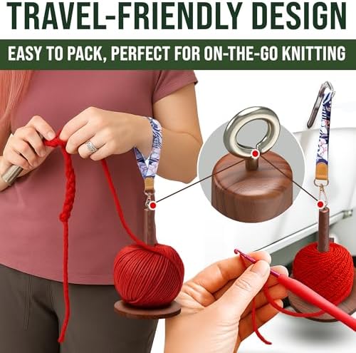 BARVA 2 in 1 Upgraded Table Chunky Yarn Holder 22 Lb & Mini Wristlet Spinner | Bracelet Spindle On the Go for Travel & Car | Wood Crochet Accessories | Compact Fiber Tools | Top Crafts Gifts for Women