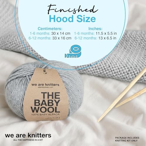 We Are Knitters Titi Hood Kit | Beginner Knitting Gift Kit | Soft Baby Alpaca Flat Knit Bonnet | Cozy Handmade Winter Baby Hood Warm Cozy Gift Set DIY