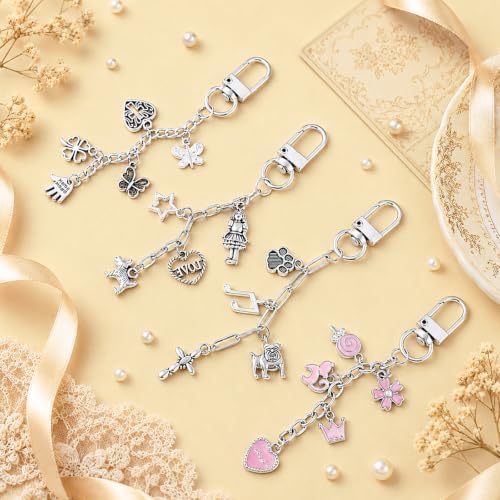 Wurosi 24 Sets Keychain Making Kit for Bag Charm with Package,Silver