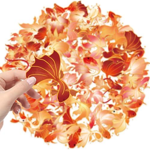 50 Pcs Gold Foil Koi Fish Stickers Waterproof for Water Bottles