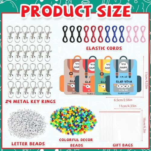 24 Set Back to School Gifts Includes Keychain Making Kit with Gift Cards DIY Bead Crafts Adjustable Letter Beads Welcome First Day of School Student Teacher Supplies
