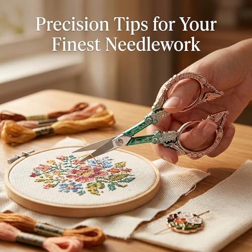 Small Embroidery Scissors with Cover -Cute and Comfortable handles Sturdy Sharp Tips for Precise Cutting, Perfect Size Keeping in Your Sewing Craft Supplies Kit (green gold)