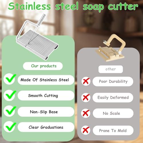 Soap Cutter for Handmade Soap,Stainless Steel Soap Cutters with Scale for Soap Making Loaf Slicer, DIY Craft Soap, Candle.Includes 10 soap Bags,for Families & Small soap Shops
