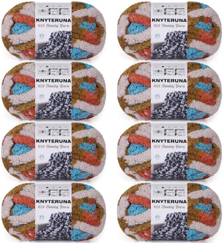 Chunky Yarn for Hand Knitting, #10 Chunky Blanket Chenille Yarn, Bulky Thick Jumbo Yarn, Super Chunky Knit Yarn for Crocheting, 8 Skein (8 oz 20 yds Each Skein), Tie Dye Orange&Mustard&Beige