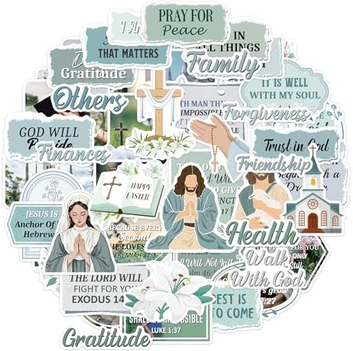 50 Pcs Bible Verse Vinyl Stickers, Prayer & Scripture Designs