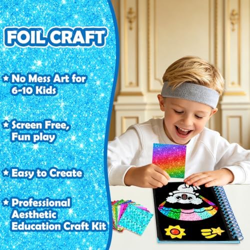 FUNNYB&G Foil Art Craft Kit for Kids, Sparkly Birthday Gift Toy for Kids | No Mess, Kids Ages 4-10 Create Sparkling Artwork, A Creative Gift for Birthdays, Holidays, Travel Activities,Screen-Free Fun