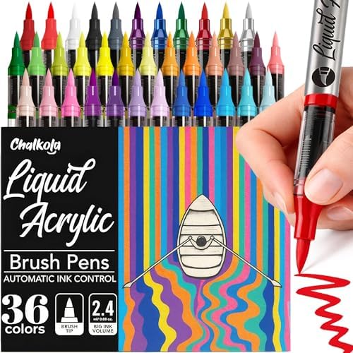 Chalkola 36 Acrylic Paint Markers Brush Tip for Adults, Kids Coloring Books