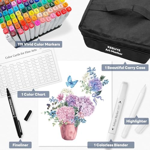 Alcohol Based Markers Art Set - 120 Color Professional Double Sided Marker | Art Supply for Artist Markers for Adult Coloring Books No Bleeding - Dual Tips Color Pen for Drawing Blending Card Making