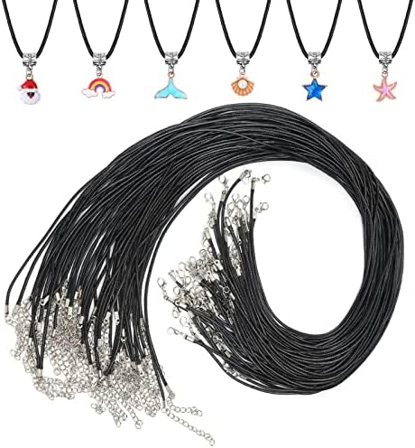 Paxcoo 50Pcs Black Waxed Cotton Cord, 24 Inch Necklace String Rope with Clasp, Bulk for Charms, Pendants, Bracelets, Jewelry Making Supplies and Beading Supplies