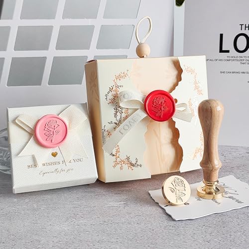 Pollize Rose Wax Seal Stamp, 3D Embossed Antique Wax Sealing Stamp Kit