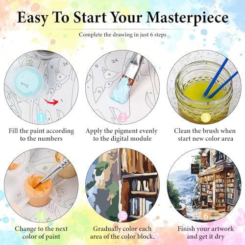 Dawnsphere Bookshop Paint by Numbers Kit for Adults Without Frame 16x20 in