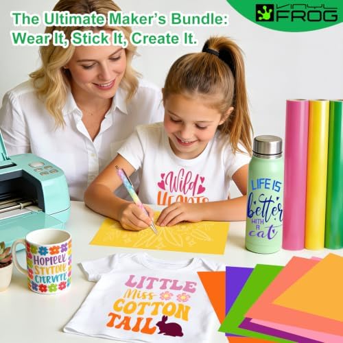 VINYL FROG 60PCS Accessories Bundle for Cricut Maker and All Explore Air, Ultimate Tools with Permanent Adhesive Vinyl, HTV Vinyl, Cutting Mat, Weeding Tools, Scrape