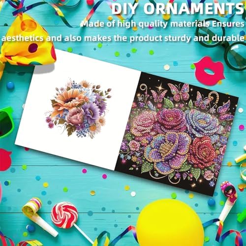 Diamond Art Cards with Envelopes–6PCS DIY Diamond Painting Greeting Cards Kit | Card Making Kit with Bling for Adults & Beginners | Birthday,Holiday & Thank You Cards (Rose Flower)