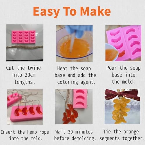 DIY Soap Making Kit, Silicone Orange Soap Molds with Hemp Cord, for Homemade Craft Soap Mold, Exquisite Soap Making Molds for Gift (Without Soap)