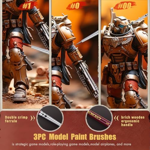 Kolinsky Sable Miniature Paint Brushes, Professional Fine Detail Paint Brushes, Golden Maple Round Point Paint Brush for Miniatures, Watercolor Details, Figures & Acrylic - Size 00, 0, 1