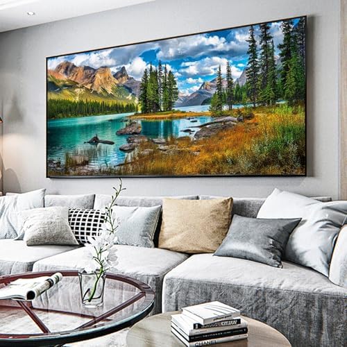 YALKIN Paint by Number for Adult Kits, DIY Landscape Lake Oil Acrylic Painting Kits for Adults Beginners on Canvas for Home Wall Decor Gifts 40x90CM/15.8x35.4in (No Frame)