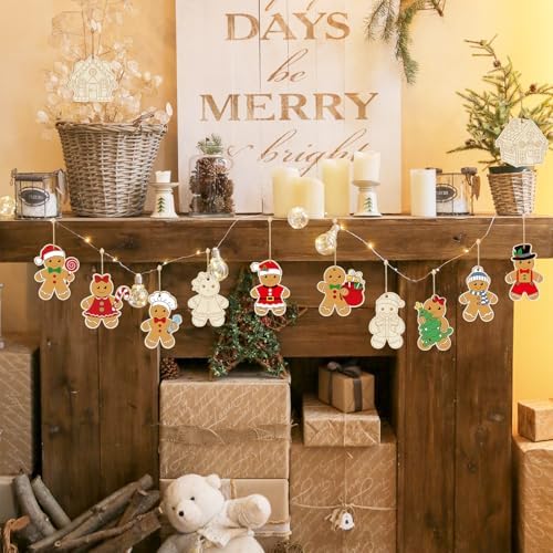 80PCS Wooden Christmas Ornaments to Paint, 8 Styles DIY Blank Unfinished Wood Gingerbread Man Cutouts Ornament for Crafts Winter Hanging Decorations