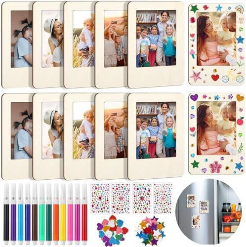 Yalikop 12 Pack Mini Picture Frame Craft Wooden Magnetic Photo Frame Curved