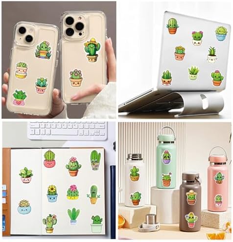 50Pcs Cacti and Succulents Stickers Cute Cactus Stickers Potted Flowers for Water Bottles Laptop Girls Teens Waterproof Bulk Decals,Scrapbook (Colourful-K7)