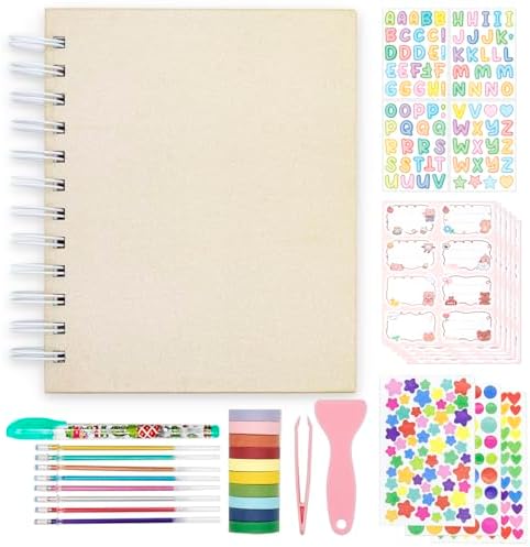 Scrapbook Self Adhesive Photo Album 25 Pages Hard Cover DIY Photo Album for Instant Camera Print Paper with DIY Accessories (Beige)
