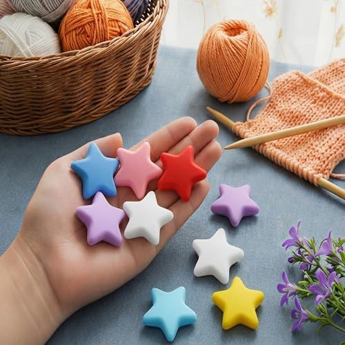 ZZXLLRO Star Knitting Needle Stoppers Silicone Point Protectors Accessories-1.38 Inch Diameter Fit Size 2.5-13 (3mm-9mm) for All Different Needle Materials