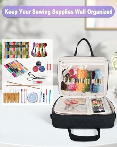 Sewing Supplies Organizer Bag with Removable Binder, Black