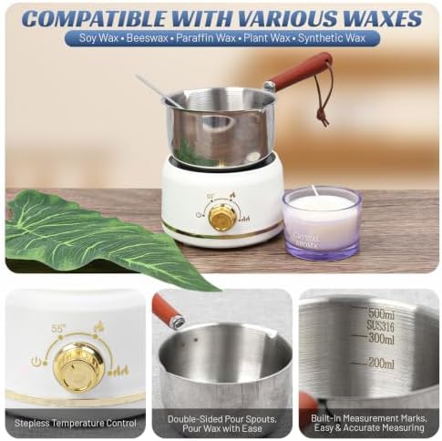 Deexun 500ml Wax Melting Pot for Candle Making with Stepless Heat Control