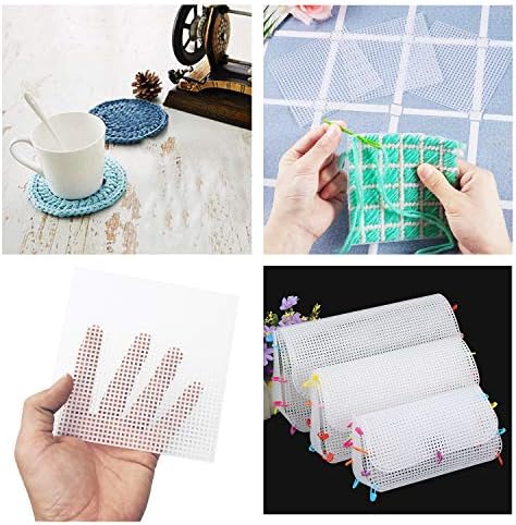 Allazone 59 PCS Mesh Plastic Canvas Sheets 4 Shapes Plastic Canvas for DIY Crafts Embroidery Cross Stitch, Acrylic Yarn Crafting, Knit and Crochet Projects
