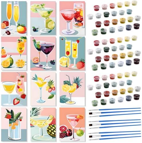 Humyoun 12 Pack 9 x 12 Inch Paint by Numbers Kit for Adults Beginners DIY Acrylic Oil Painting Paint by Number Kits Drawing Paintwork on Canvas Without Frame for Home Decor(Summer Fruit Style)