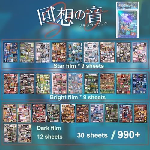 Japanese Sticker Book,990 Pcs Romantic Memory Series Comic Retro Stickers Book for DIY Cute Scrapbooking Journaling Handbook Material Decoration