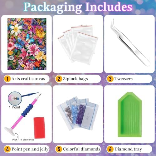 Diamond Art Kits for Adults Flower, Butterfly Diamond Painting 12x16inch