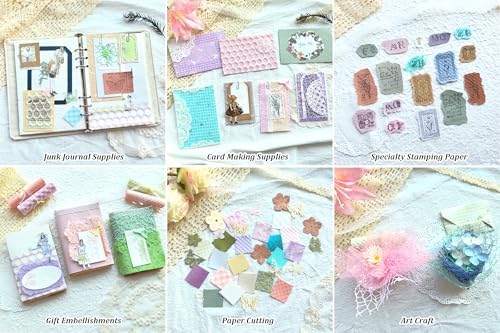 102 Unique Textured Scrapbook Papers and Mesh Fabric Sheets(17 Designs × 6 Colors), Handmade Craft paper for Scrapbooking, Junk Journal, Card Making Supplies, Planner, Collage (5.9" x 3.9")