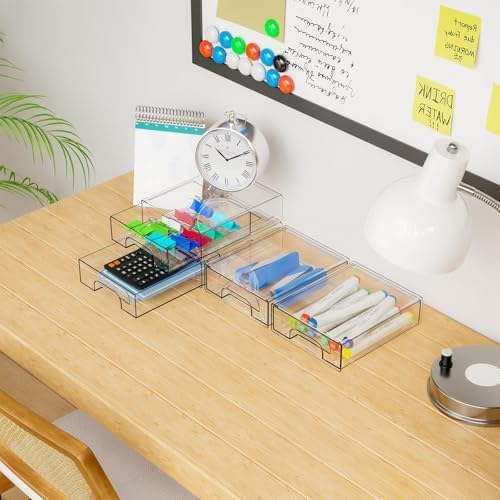 Yieach 2.2'' Tall Acrylic Clear Stackable Storage Drawer Organizer,8 Pack Desk Organization and Storage,Plastic Office Supply Organizer,Drawer Storage Organizer for Makeup,Accessory,Pen,Art Crafts