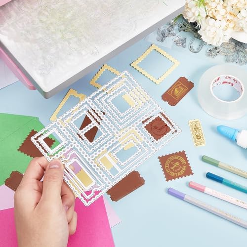 GLOBLELAND Postage Stamp Background Cutting Dies for Card Making Stamp Frame Cut Die for DIY Scrapbooking Journal Embossing Paper Craft Decor