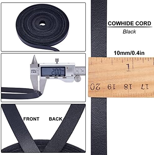 GORGECRAFT 197 Inch 10mm Black Flat Genuine Leather Cord Leather String Full Grain Cord Lace Cowhide Leather Strips for Jewelry Making DIY Craft Projects Belts Keychains