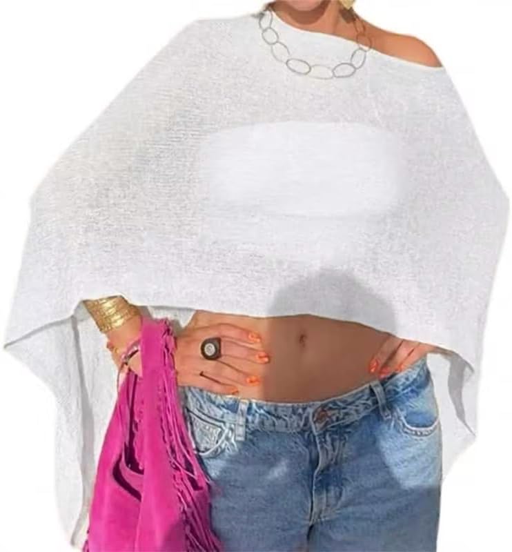 Women Sheer Poncho Shawl Top Lightweight Knit Pullover Beach Cover Up Tops