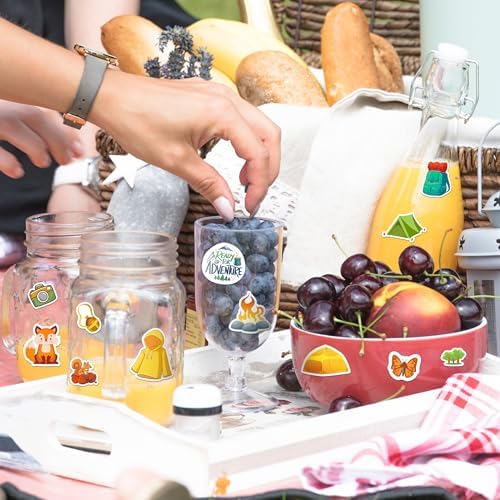 LINAYE 24 Sheets Camping Stickers for Kids, 1320 PCS Nature Camp Stickers, Waterproof Self Adhesive Summer Crafts, Camping Party Favors Supplies Rewards for Kids