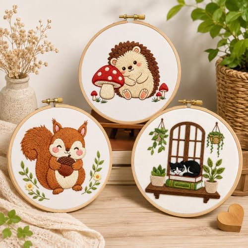 Nuberlic Embroidery Kit for Beginners Stamped Hedgehog Needlepoint