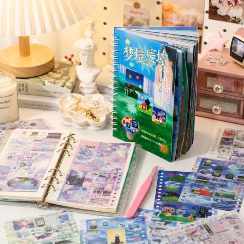30 Sheets Dreamcore Japanese Sticker Book,Retro Sticker Book,Nature Sceneery Scrapbook Stickers for Journaling,DIY Crafts Decoration