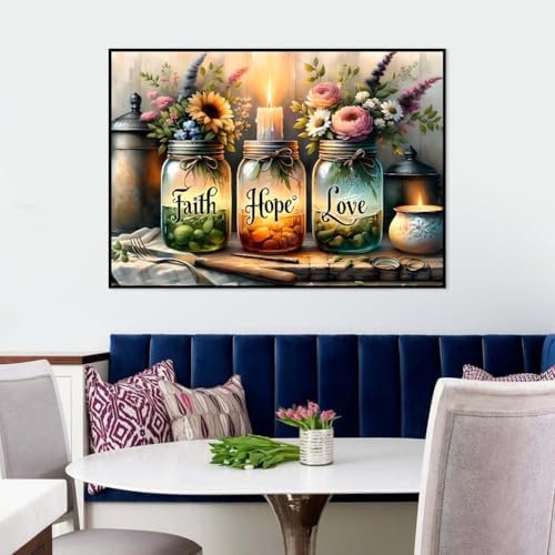 5D Diamond Painting Kits for Adults, Faith, Hope, Love Wishing Bottle Diamond Art kit for Adults Beginner, DIY Full Drill Diamond Dots with Diamond Gem Art and Crafts for Home Wall Decor 16 x 12 Inch