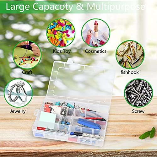 Gbivbe Large 24 Grids Plastic Organizer Box Adjustable Dividers,Clear Storage Box for Jewelry, Art DIY Crafts, Washi Tapes, Beads and Small Parts(3 Pack)