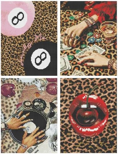 4 Pack Leopard Disco Diamond Art Kits for Adults,Lucky Diamond Painting Kit