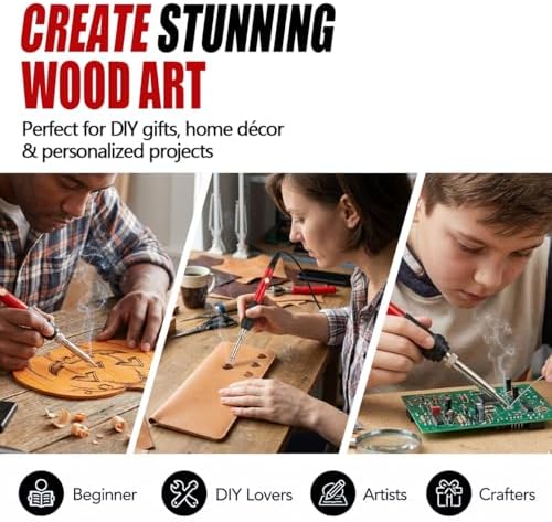 32PCS Wood Burning Kit, Wood Burning Tool – Adjustable Temperature Soldering Iron Tool for DIY, Wood Carving, Embossing, and Craft Projects – Wood Burner Pen Set for Adults and Beginners（Red）