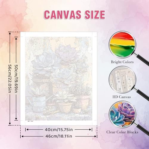 Amaieuin Succulent Adult Paint by Numbers,Canvas Paint by Numbers for Adults,Succulent Paint by Number Adult for Home Decor Gifts 16x20in