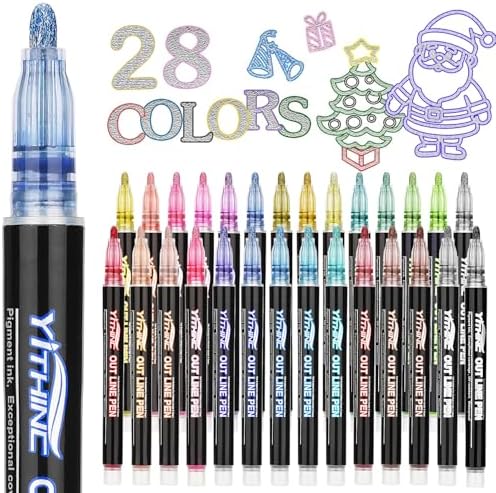 YITHINC 28 Outline Markers Metallic Glitter Pes, Gift for Kids Teen Girls