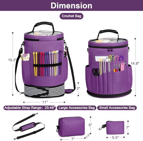 Crochet Yarn Knitting Bag 3PCS Expandable Large Yarn Storage Organizer Bag