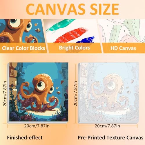 Mandun Octopus Paint by Numbers Kit for Kids, 8x8 inch