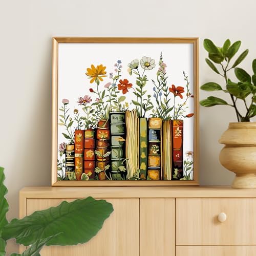 Framed Paint by Numbers Kit for Adults Beginners – Books and Flowers