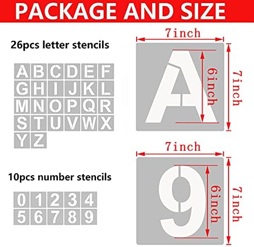 YEAJON 36 Pcs Letter Stencils and Numbers, Alphabet Craft Stencils, Reusable Plastic Stencils for Painting on Wood, Wall, Fabric, Rock, Chalkboard, Signage, DIY School Art Projects (7 Inch)