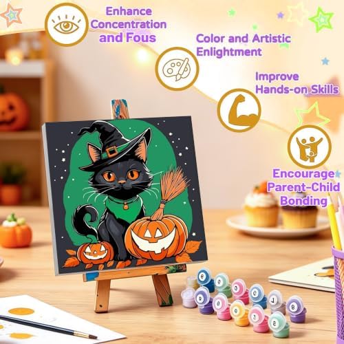 4 Pack Halloween Paint by Number for Kids with Wooden Frame - Wooden Easel